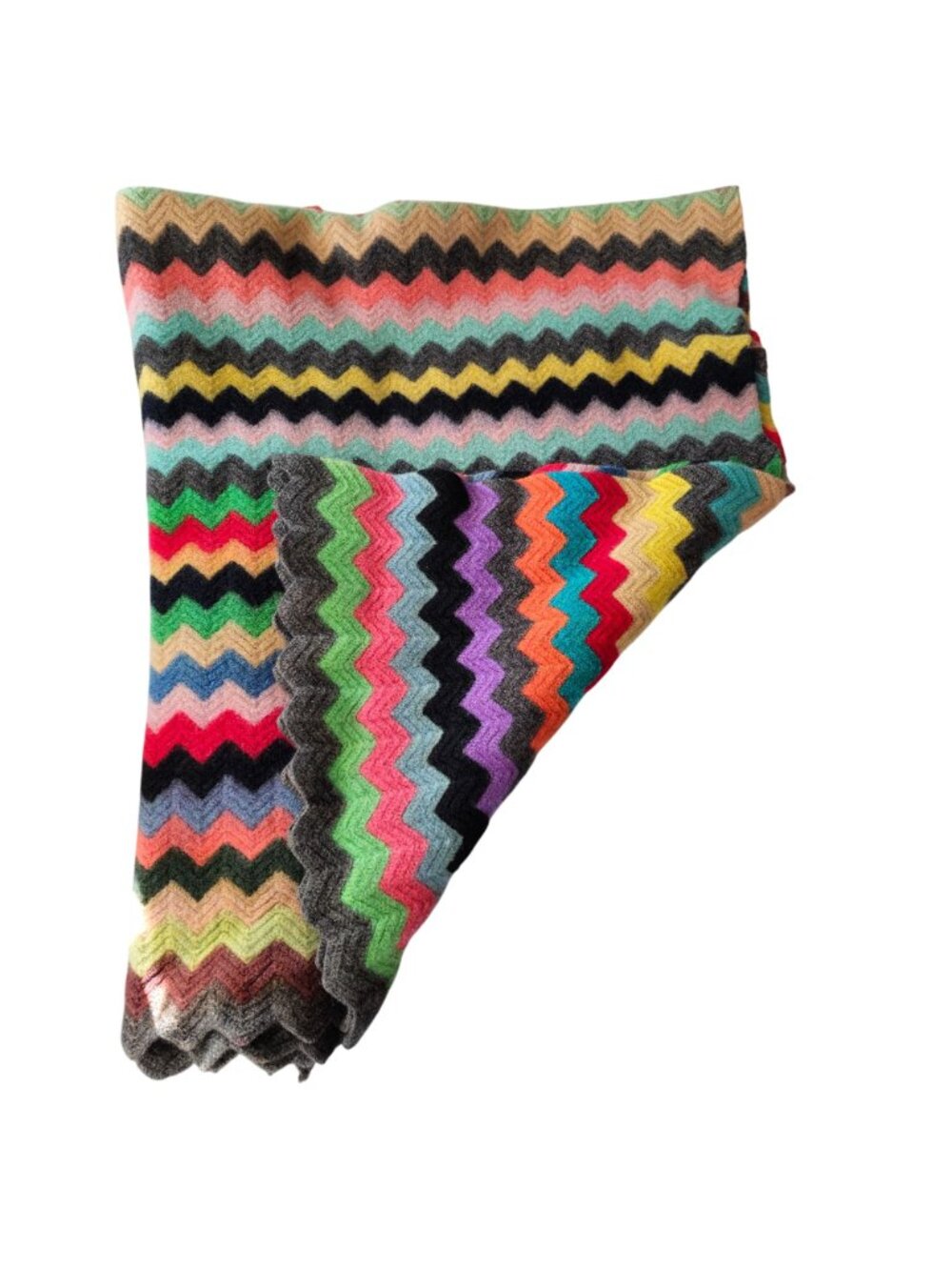 Vintage 1970s Wool Blend Rainbow Chevron Zigzag Knitted Throw Blanket 59" X 34" - Picture 2 of 8